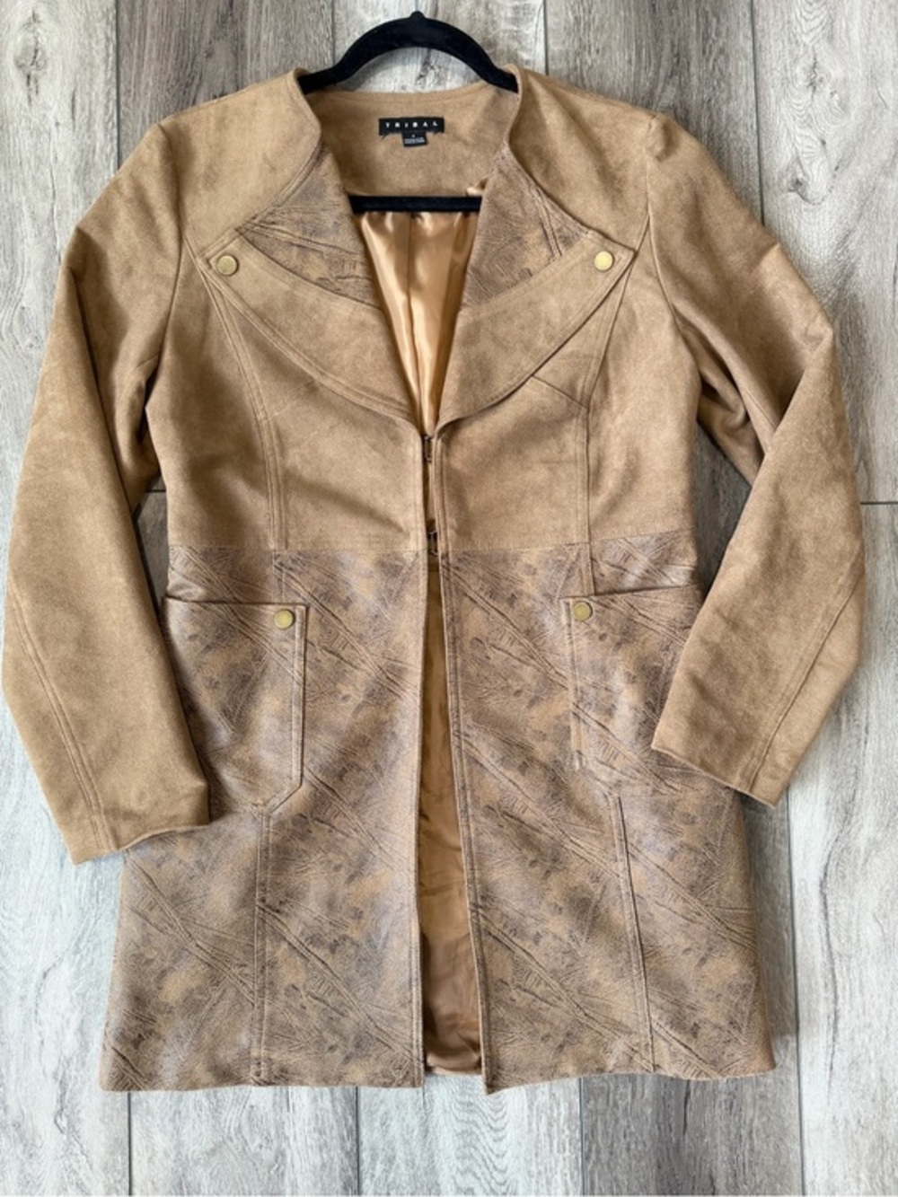 Tribal Tan Faux Suede Long Coat - Festival Jacket (6)